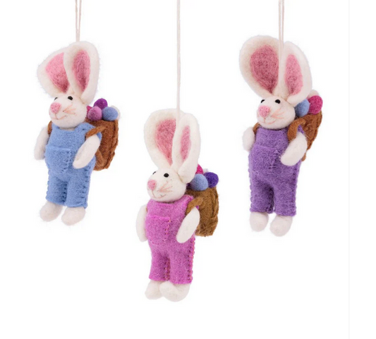Suspension en feutrine de laine Lapin avec Panier