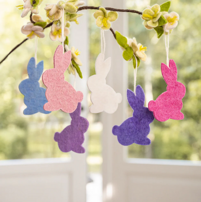 Suspension en feutrine de laine Lapin Pastel - Lot de 6