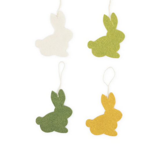 Suspension en feutrine de laine Lapin Jaune/vert - Lot de 4