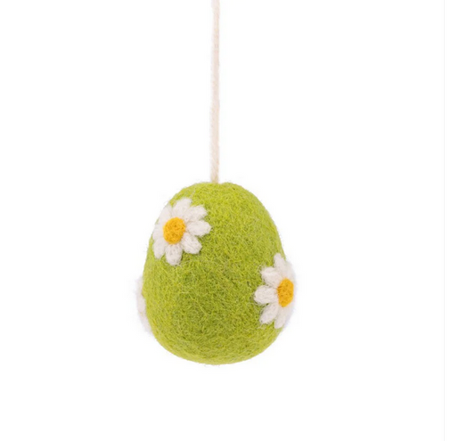 Suspension en feutrine de laine Oeuf avec petites marguerites
