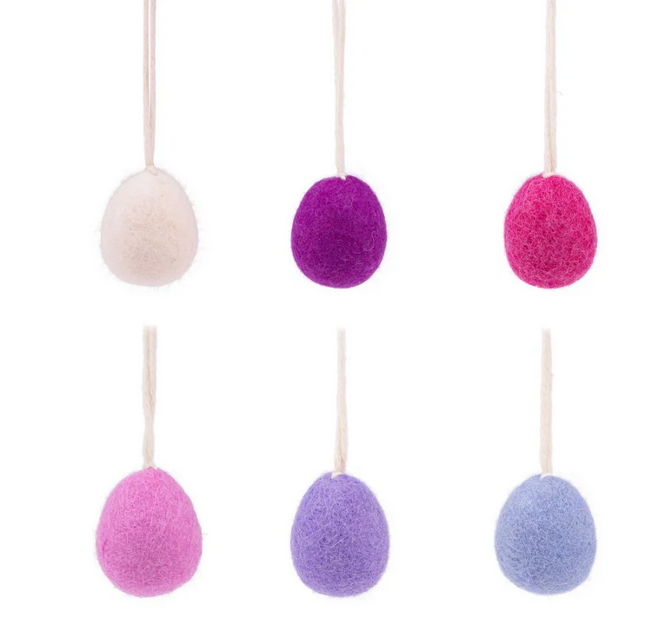 Suspension en feutrine de laine Petit Oeuf de Pâques Tons Violet - Lot de 6