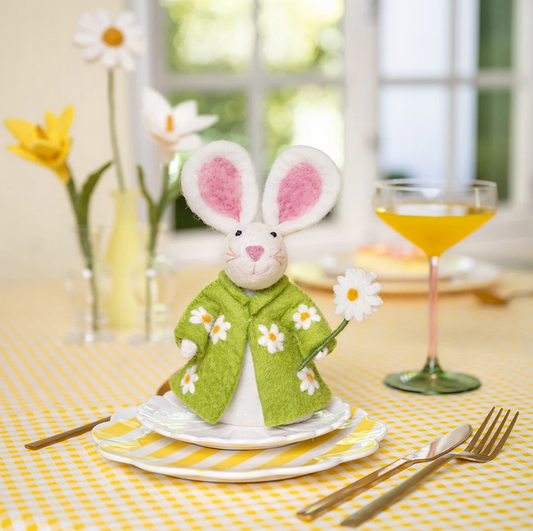 Sjaal met Verhaal Lapin Vert de décoration avec Marguerite en feutrine de laine