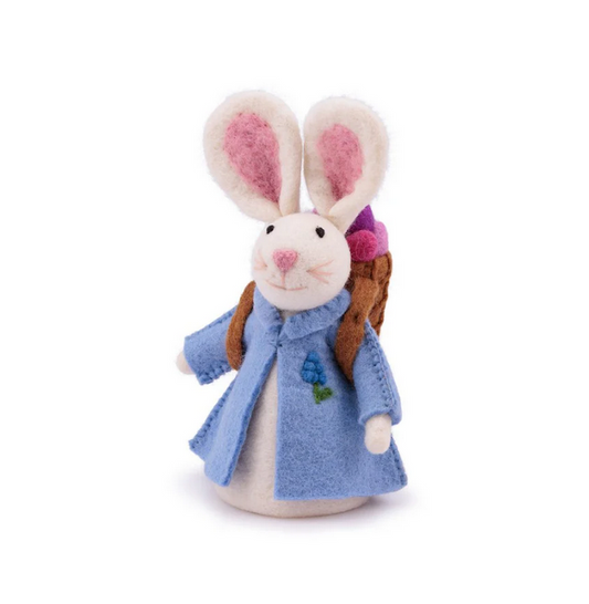 Sjaal met Verhaal Décoration Lapin de Pâques avec panier Bleu en feutrine de laine