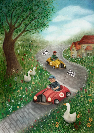 Carte Postale Rolling Race - Ilustratrice Bijdehansje