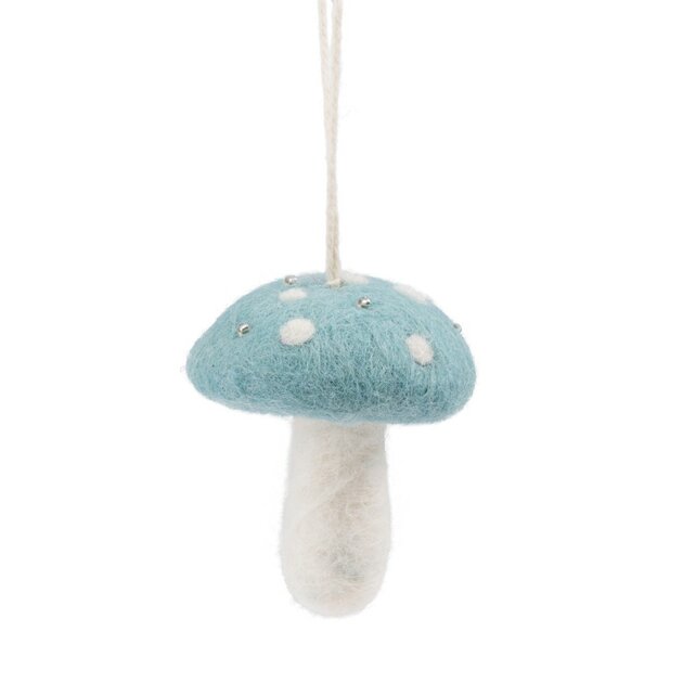 Suspension de Noël en feutrine de laine Champignon Bleu glace