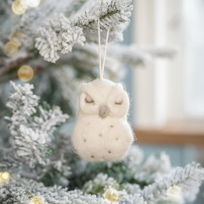 Suspension de Noël en feutrine de laine Chouette des neiges