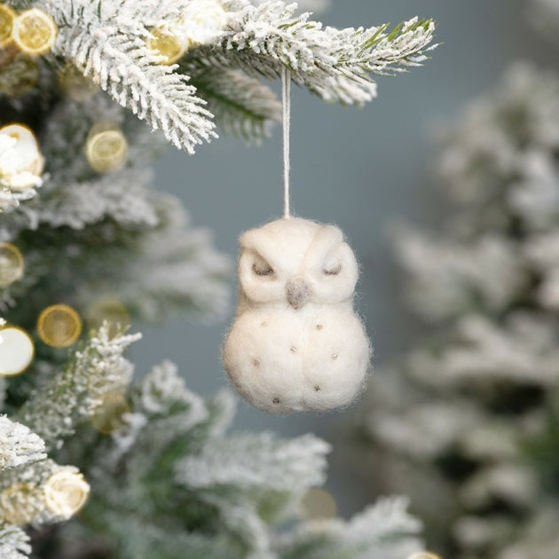 Suspension de Noël en feutrine de laine Chouette des neiges