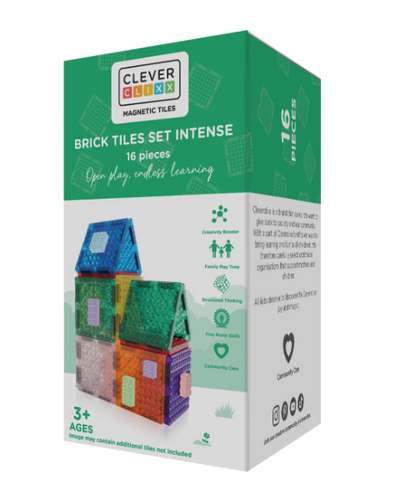 Cleverclixx Brick Tiles Pack Intense Magnetic Tiles - Lot de 16