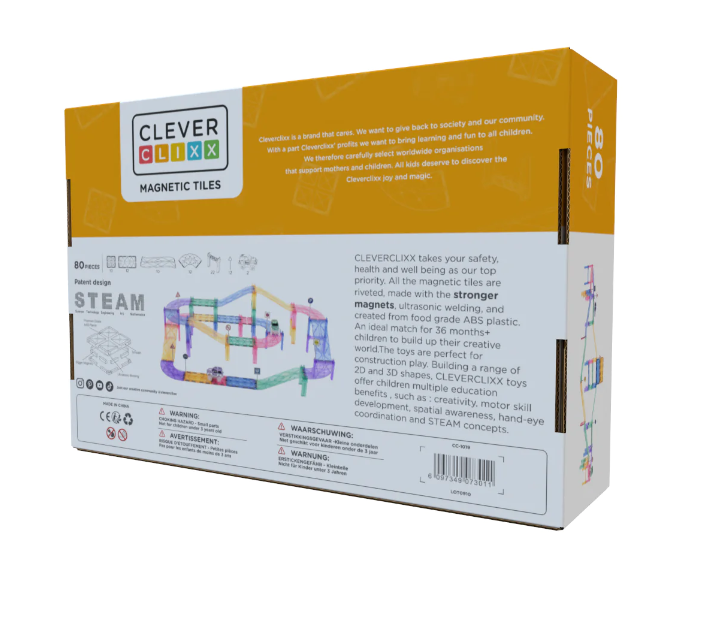 Cleverclixx Circuit de voitures Pastel 78 pièces et 2 voitures - Jeu magnétique