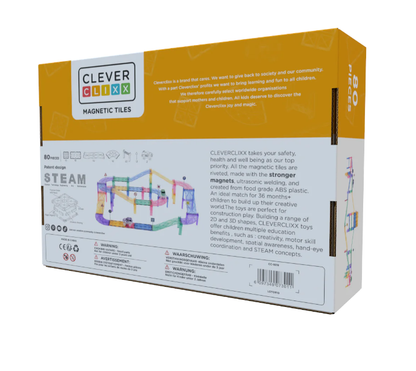 Cleverclixx Circuit de voitures Pastel 78 pièces et 2 voitures - Jeu magnétique
