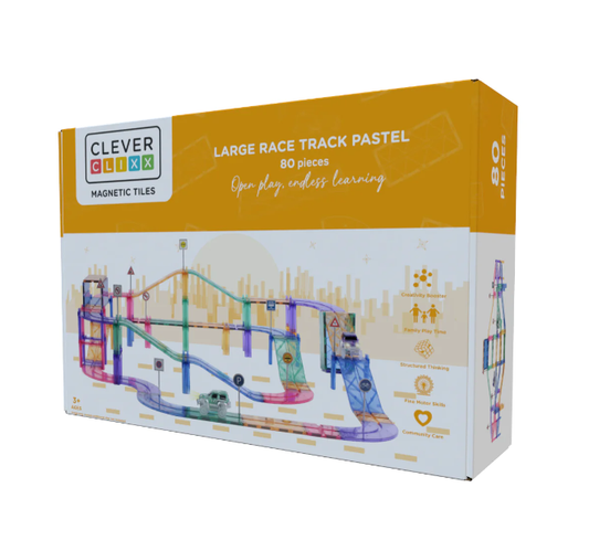 Cleverclixx Circuit de voitures Pastel 78 pièces et 2 voitures - Jeu magnétique