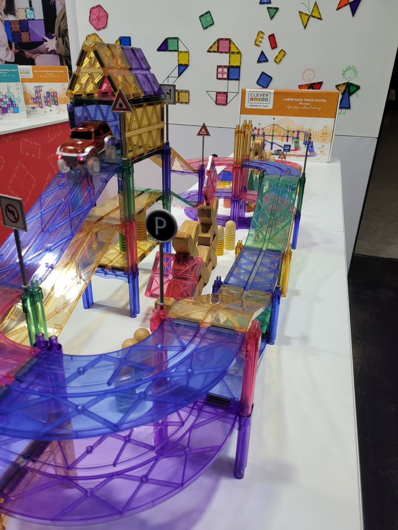 Cleverclixx Circuit de voitures Pastel 78 pièces et 2 voitures - Jeu magnétique
