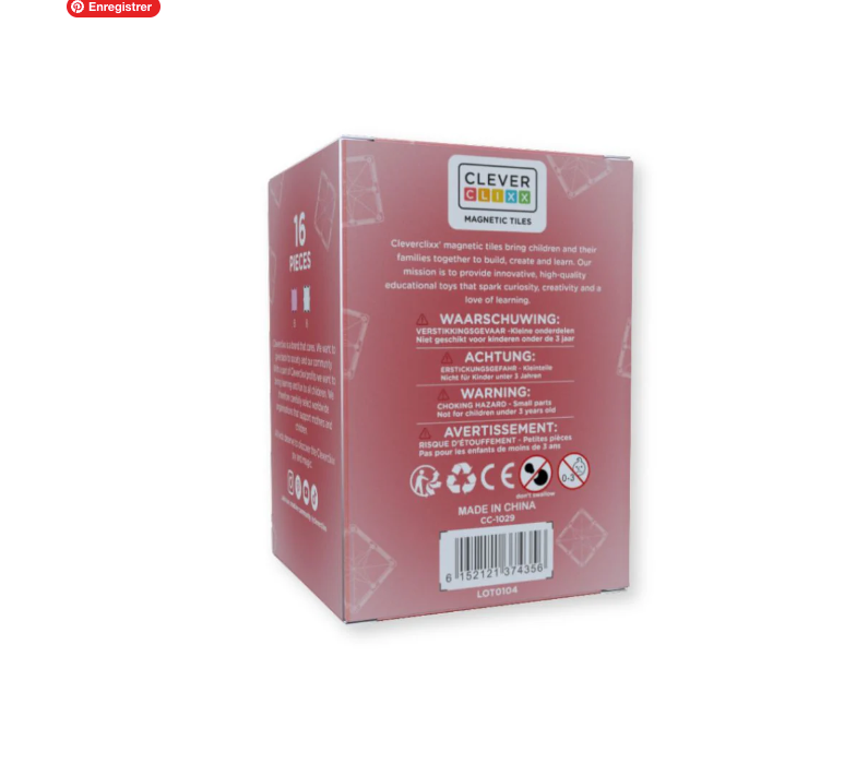 Cleverclixx Jeux magnétiques Glitter tiles pack - 16 tuiles pailletées Rose transparent
