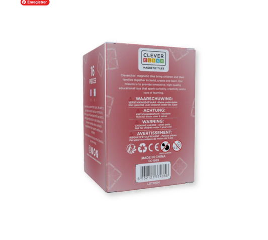 Cleverclixx Jeux magnétiques Glitter tiles pack - 16 tuiles pailletées Rose transparent