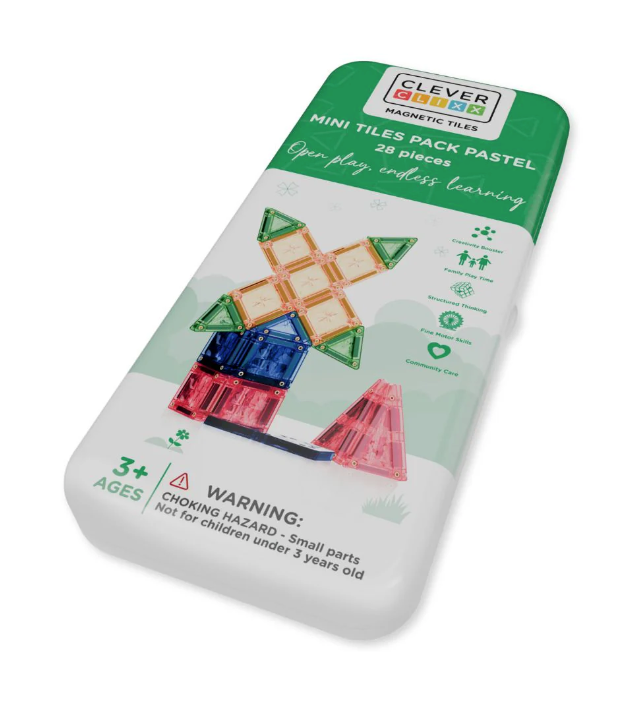 Cleverclixx Jeux magnétiques MINI pack Pastel - 28 pièces + boite de transport