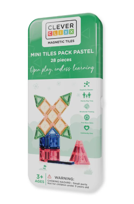 Cleverclixx Jeux magnétiques MINI pack Pastel - 28 pièces + boite de transport