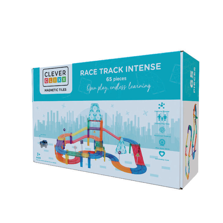 Cleverclixx Race Track Parcours à voitures Arc-en-ciel 65 pièces - Jeu magnétique