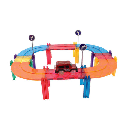 Cleverclixx Race Track Parcours à voitures Arc-en-ciel 65 pièces - Jeu magnétique