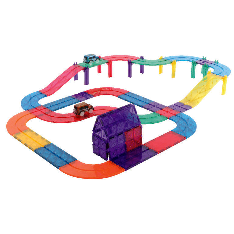 Cleverclixx Race Track Parcours à voitures Arc-en-ciel 65 pièces - Jeu magnétique