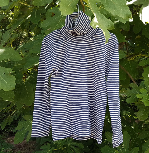Cosilana T-shirt col roulé manches longues bleu rayé - laine/soie