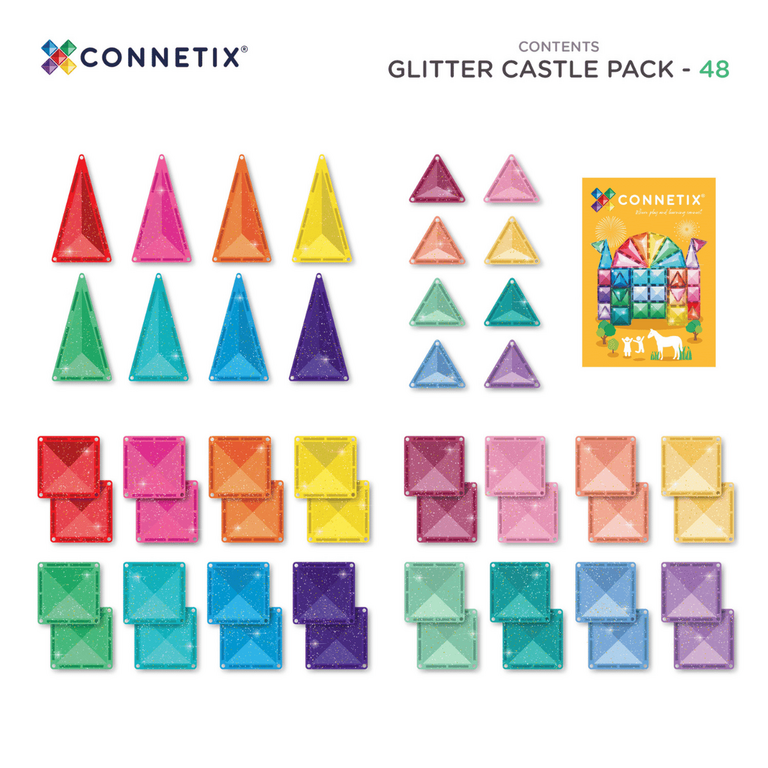 Connetix Jeu magnétique Château pailleté - Glitter castle pack 48 pièces