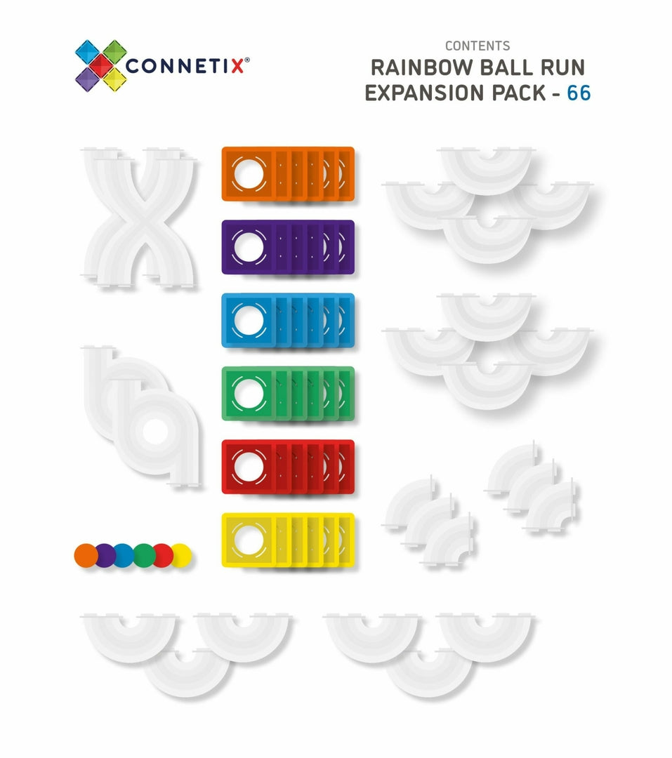 Connetix Pack d'extension parcours de billes arc-en-ciel - 66 pièces
