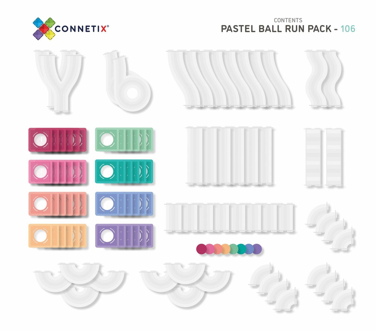 Parcours de billes Pastel Jeu magnétique Connetix - 106 pièces