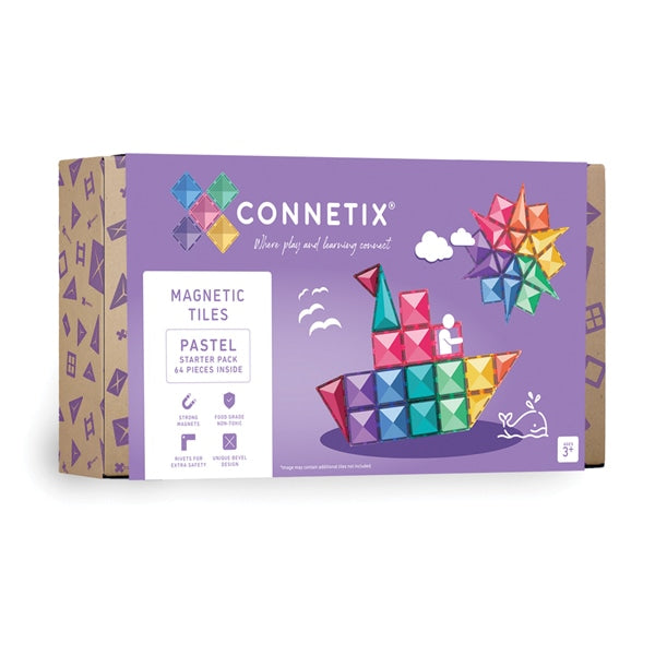 Connetix Tiles Jeu magnétique Starterset Pastel - Lot de démarrage 64 pièces