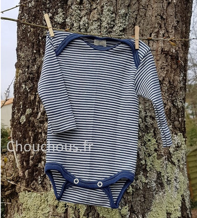 Cosilana Body manches longues bleu rayé - laine/soie