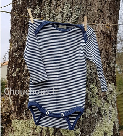 Cosilana Body manches longues bleu rayé - laine/soie