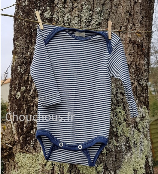 Cosilana Body manches longues bleu rayé - laine/soie