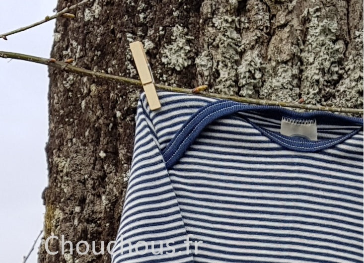 Cosilana Body manches longues bleu rayé - laine/soie