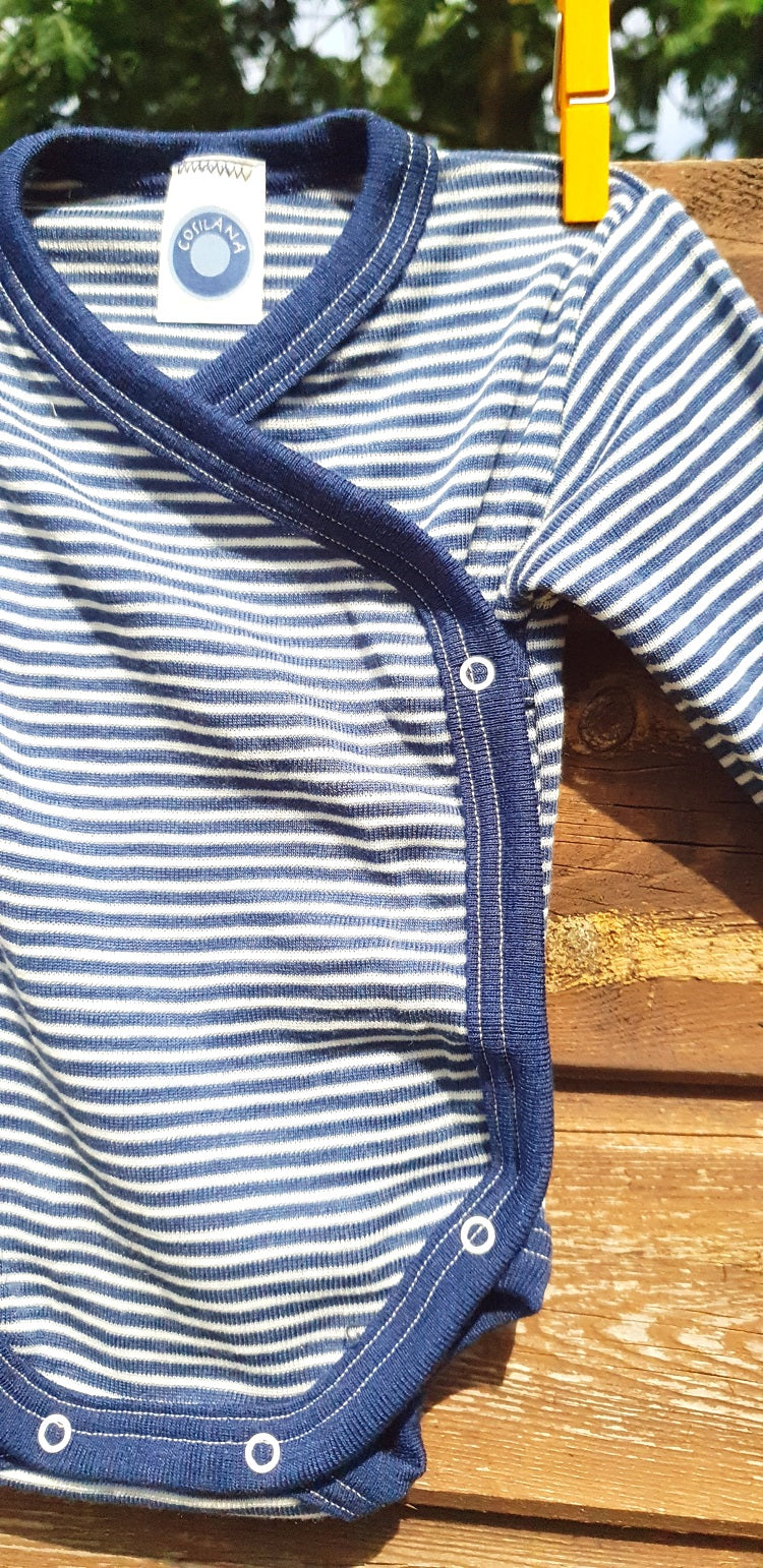 Cosilana Body kimono manches longues rayé bleu - Laine/soie