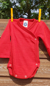 Cosilana Body kimono manches longues Rouge - Laine/soie