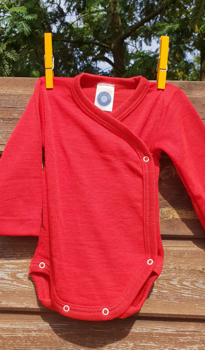 Cosilana Body kimono manches longues Rouge - Laine/soie