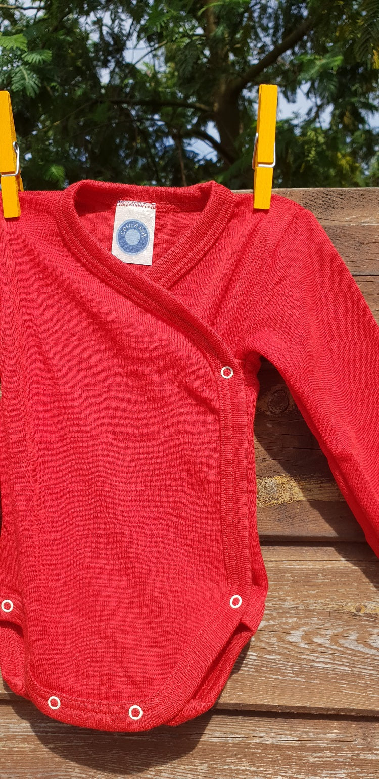 Cosilana Body kimono manches longues Rouge - Laine/soie