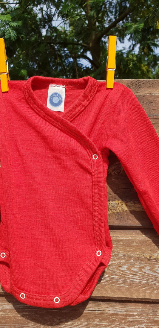 Cosilana Body kimono manches longues Rouge - Laine/soie