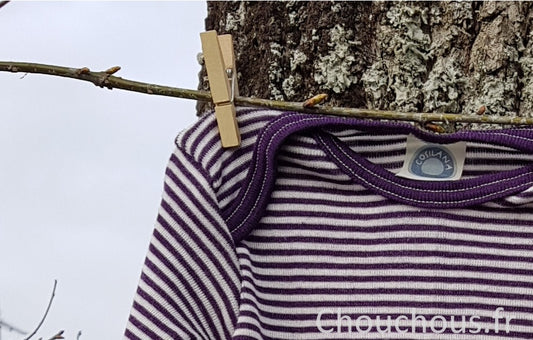 Cosilana Body manches longues violet rayé - laine/soie