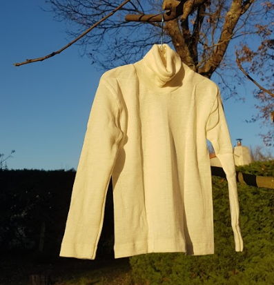 Cosilana T-shirt col roulé manches longues écru - laine/soie