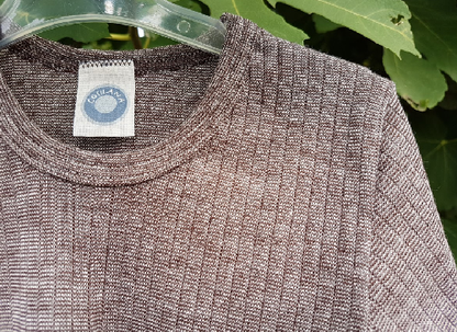 Cosilana T-shirt manches longues Enfant Marron chiné - Laine/soie/coton bio