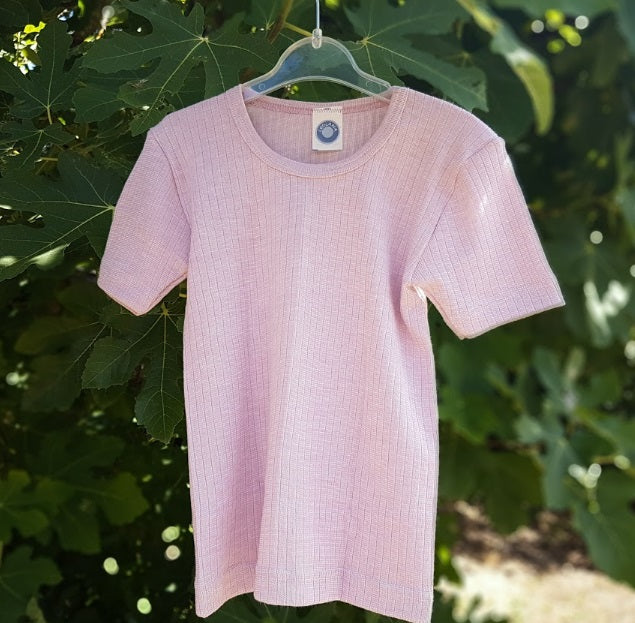 Cosilana T-shirt manches courtes Enfant Rose clair - Laine/soie/coton bio