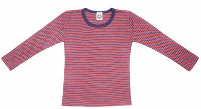 Cosilana T-shirt manches longues enfants Laine/soie rouge/marine/naturel rayé