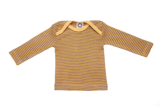 Cosilana T-shirt manches longues laine/soie jaune/prune/naturel rayé
