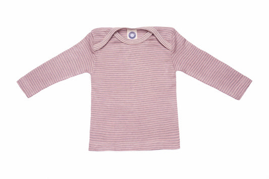 Cosilana T-shirt manches longues laine/soie rose/gris/naturel rayé