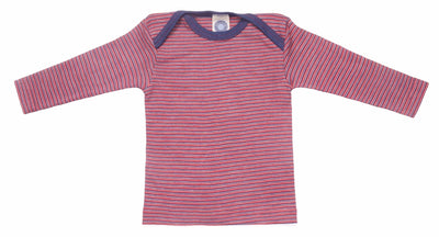 Cosilana T-shirt manches longues laine/soie rouge/marine/naturel rayé