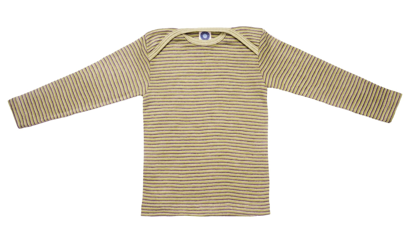 Cosilana T-shirt manches longues laine/soie vert/prune/naturel rayé