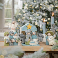 Crèche de Noël en feutrine de laine Bleu glace