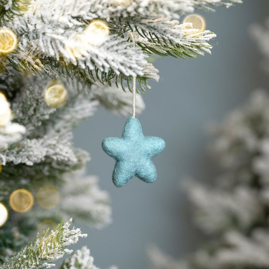 Suspension de Noël en feutrine de laine Etoile Bleu glace