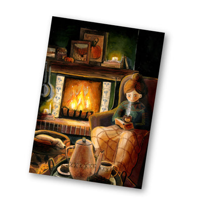 Carte postale Fireplace Cosiness - Illustratrice E. Bennink