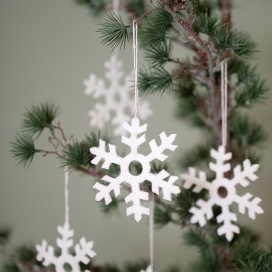 Suspension de Noël en feutrine de laine Flocon de neige - Lot de 10